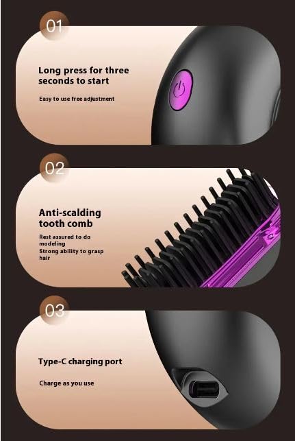 Mini Cordless Hair Straightener Brush Fast Heating with 3 Adjustable Temperature Settingsfor Daily Use, Perfect for Styling Men's Long Beards and Women's Hair, Ideal for Men,Women,Girls,Boys
