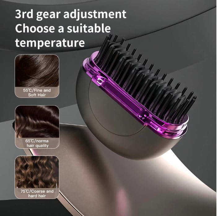 Mini Cordless Hair Straightener Brush Fast Heating with 3 Adjustable Temperature Settingsfor Daily Use, Perfect for Styling Men's Long Beards and Women's Hair, Ideal for Men,Women,Girls,Boys