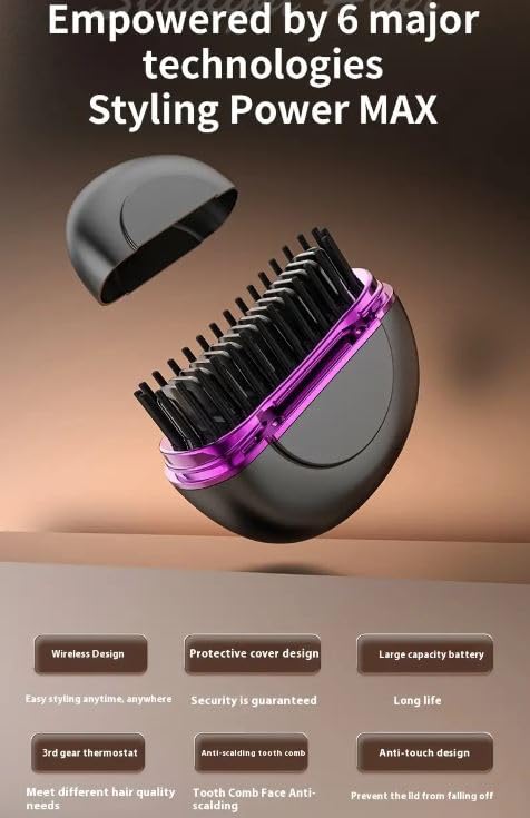 Mini Cordless Hair Straightener Brush Fast Heating with 3 Adjustable Temperature Settingsfor Daily Use, Perfect for Styling Men's Long Beards and Women's Hair, Ideal for Men,Women,Girls,Boys