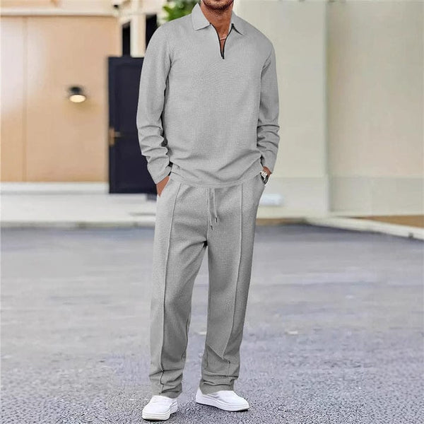 🌟Autumn Hot Sale🎉Men’s Waffle Knit Sweatshirt & Straight-Leg Pants Set