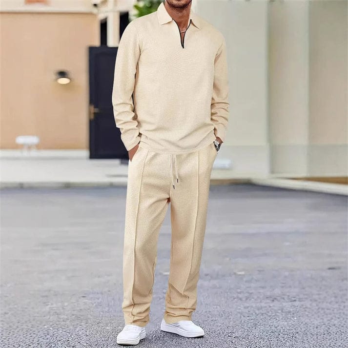 🌟Autumn Hot Sale🎉Men’s Waffle Knit Sweatshirt & Straight-Leg Pants Set